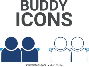 Buddy icon. Contains friends, groups of friends, socialize, friendly, cheers, trust, support, and best friends icons. Solid icon collection. Vector illustration.