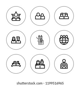 Buddy icon set. collection of 9 outline buddy icons with friend, friends icons. editable icons.
