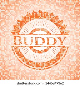 Buddy orange tile background illustration. Square geometric mosaic seamless pattern with emblem inside.