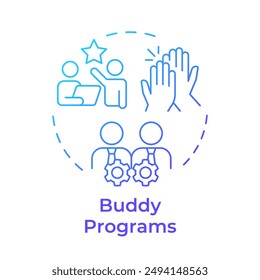 Buddy program blue gradient concept icon. Peer support. Workplace culture. Professional development. Support. Round shape line illustration. Abstract idea. Graphic design. Easy to use in article