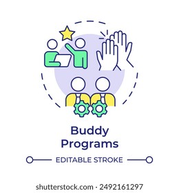 Buddy program multi color concept icon. Peer support. Workplace culture. Professional development. Support. Round shape line illustration. Abstract idea. Graphic design. Easy to use in article