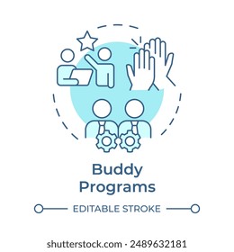 Buddy program soft blue concept icon. Peer support. Workplace culture. Professional development. Support. Round shape line illustration. Abstract idea. Graphic design. Easy to use in article