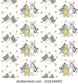 Buddy Racing. Turtle and Rabbit seamless Pattern illustration.
