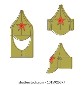 Budenovka. The military headpiece of the Russian Red Army. A hat with a star. Vector illustration