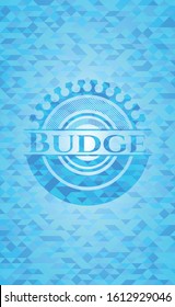 Budge light blue emblem. Mosaic background