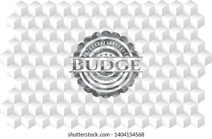 Budge retro style grey emblem with geometric cube white background