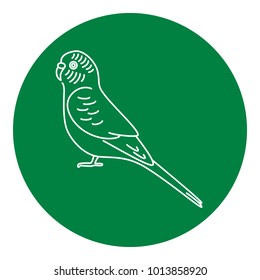 Budgerigar or budgie parrot icon in thin line style. Australian tropical bird symbol in round frame.