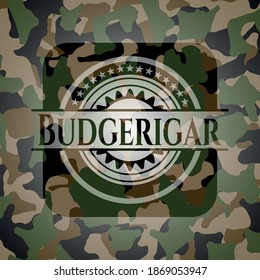 Budgerigar Camo-Emblem. Vektorgrafik. Detaillierte Angaben. 