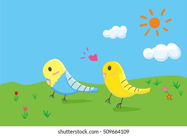 Budgerigar couple.vector illustration.