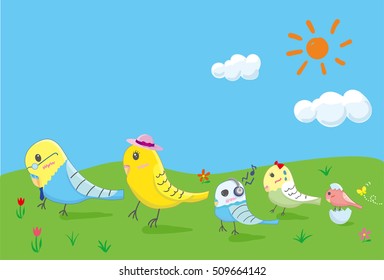 Budgerigar family. vector illustration.