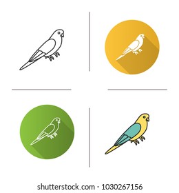 Budgerigar icon. Flat design, linear and color styles. Common parakeet. Parrot. Isolated vector illustrations