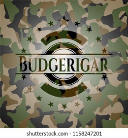 Budgerigar on camo texture