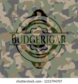 Budgerigar on camouflage pattern