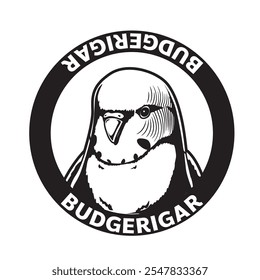 Budgerigar Parrot Bird Black and White Monochrome Head Logo Icon Vector