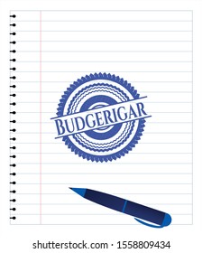 Budgerigar pen effect. Blue ink. Vector Illustration. Detailed.