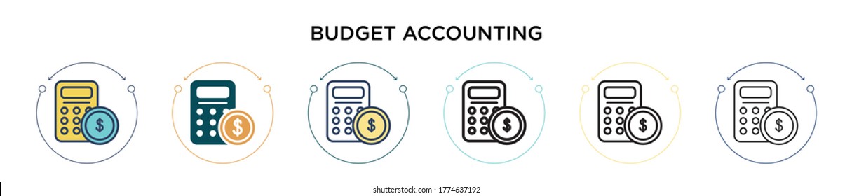 Icono de contabilidad de presupuesto en estilo relleno, delgado, de contorno y trazo. Ilustración vectorial de dos diseños de vectores de contabilidad de presupuesto en color y negro se pueden utilizar para móviles, ui, web