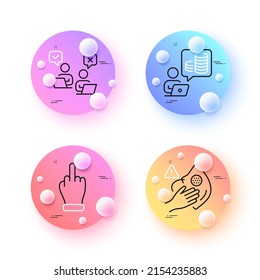 Budget Accounting, Online Voting And Middle Finger Minimal Line Icons. 3d Spheres Or Balls Buttons. Dirty Mask Icons. For Web, Application, Printing. Financial Trade, Internet Poll, Gesture. Vector