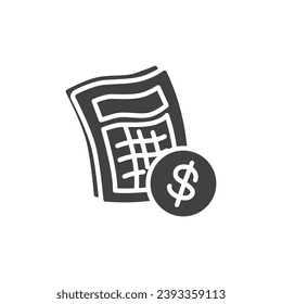Budget accounting vector icon. Calculator and money filled flat sign for mobile concept and web design. Financial Planning glyph icon. Symbol, logo illustration. Vector graphics