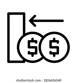 Budget, Advantage, Donate, Spending Money. Dollar Sign With Arrow. Black Outline Icon. 