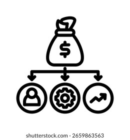 ícone Alocação de Orçamento ilustração de vetor de linha