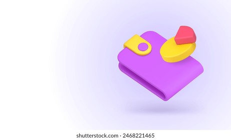 Budget balance planning analyzing financial accounting wallet pie chart 3d icon realistic vector illustration. Business money expenses salary earnings control finance checking management optimization