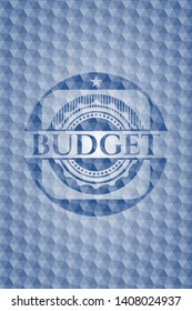 Budget blue emblem with geometric pattern background. Vector Illustration. Detailed.