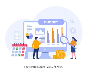 Budget business strategy, finance and accounting, budget calculation, economy and investment, flat design illustration vector banner and background