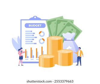 Budget business strategy, finance and accounting, budget calculation, economy and investment, flat design illustration vector banner and background for website