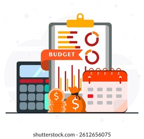 Budget business strategy, finance and accounting, economics and investment, budget calculation, profit and loss, report graph creation from data. Budget calculation concept. 