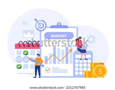 Budget business strategy, finance and accounting, budget calculation, economy and investment, flat design illustration vector banner and background