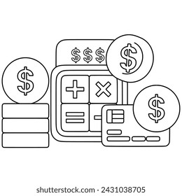 Budgetkalkulator Liniengrafik. Vektorgrafik mit Geschäftsdesign und Liniengrafik.