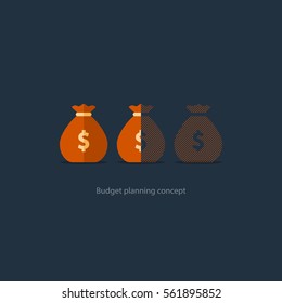 Budget Capital Planning, Financial Investment, Money Loss, Sack Icon, Limit Overdraft, Pension Savings Account, Fund Deficit Vector Illustration