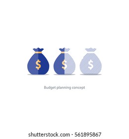 Budget Capital Planning, Financial Investment, Money Loss, Sack Icon, Limit Overdraft, Pension Savings Account, Fund Deficit Vector Illustration