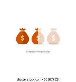 Budget Capital Planning, Financial Investment, Money Loss, Sack Icon, Limit Overdraft, Pension Savings Account, Fund Deficit Vector Illustration