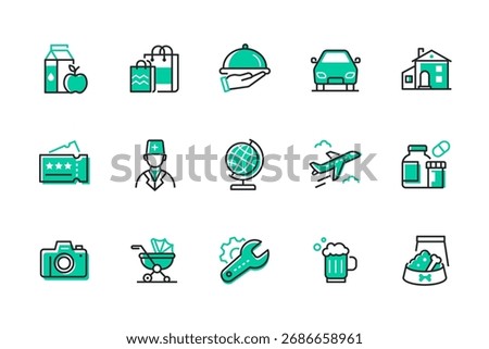Budget categories - set of line design style icons