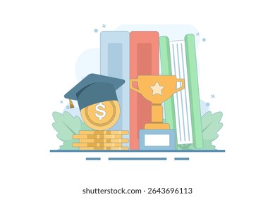 Budget concept Education and student funds. Savings for school or university fees, study or training costs. Education financing to cover school costs. Flat design illustration.