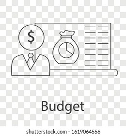 Budget concept on transparency background. Creative idea design. Flat vector illustration for template, brochure, web page or presentation