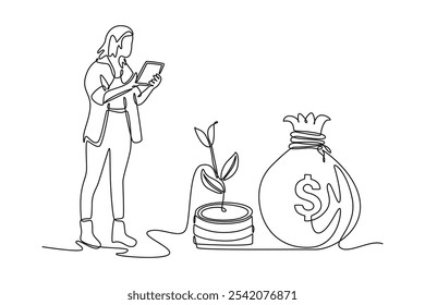Budget concept. Single line draw design vector graphic illustration.