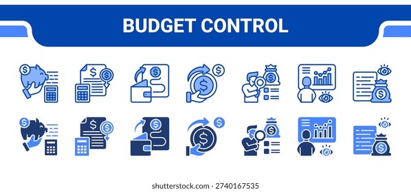 Budget Control Icon Collection, featuring Budgeting, Budget, Expense, Expenditure, Tracking, Monitoring, Control.