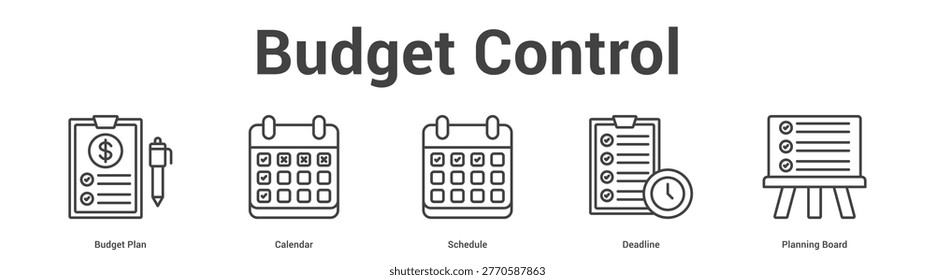 Budget Control web banner icon set vector illustration concept for business with icon of Budget Plan, Calendar, Schedule, Deadli.