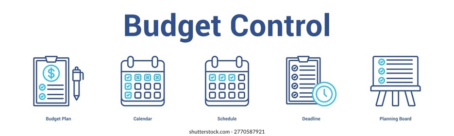 Budget Control web banner icon set vector illustration concept for business with icon of Budget Plan, Calendar, Schedule, Deadli.