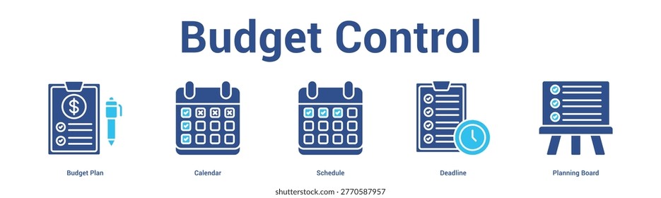 Budget Control web banner icon set vector illustration concept for business with icon of Budget Plan, Calendar, Schedule, Deadli.