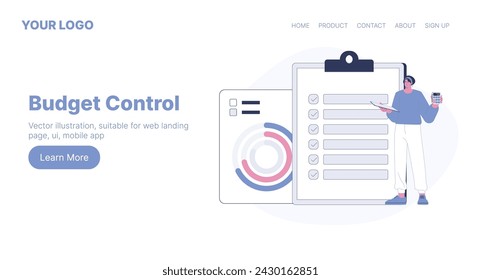 Budget Control. Web Landing Page Design. Flat Cartoon Vector Illustration. Vector illustration, suitable for web landing page, ui, mobile app