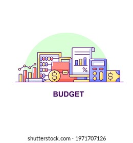 Budget creative UI concept icon. Business investment growth concept. Finance plan optimization. Financial audit abstract illustration. Isolated vector art for UX. Color graphic design element