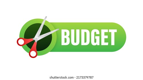 Budget Cut In Flat Style On White Background. Vector Illustration, Cartoon Character