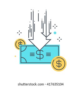 Budget cuts concept illustration, icon, background and graphics. The illustration is colorful, flat, vector, pixel perfect, suitable for web and print. It is linear strokes and fills.