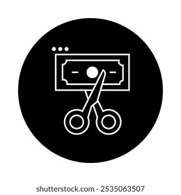 Budget Cuts Icon – Scissors Cutting Through a Dollar Sign, Indicating Reduction in Spending