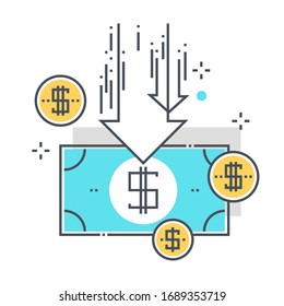 Budget Cuts Related Line Vector Icon, Illustration. The Icon Is About Payment, Inflation, Tax Cut, Cash, Money.