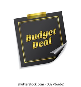 Budget Deal Golden Sticky Notes Vector Icon Design