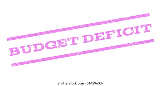 Budget Deficit watermark stamp. Text caption between parallel lines with grunge design style. Rubber seal stamp with dust texture. Vector violet color ink imprint on a white background.